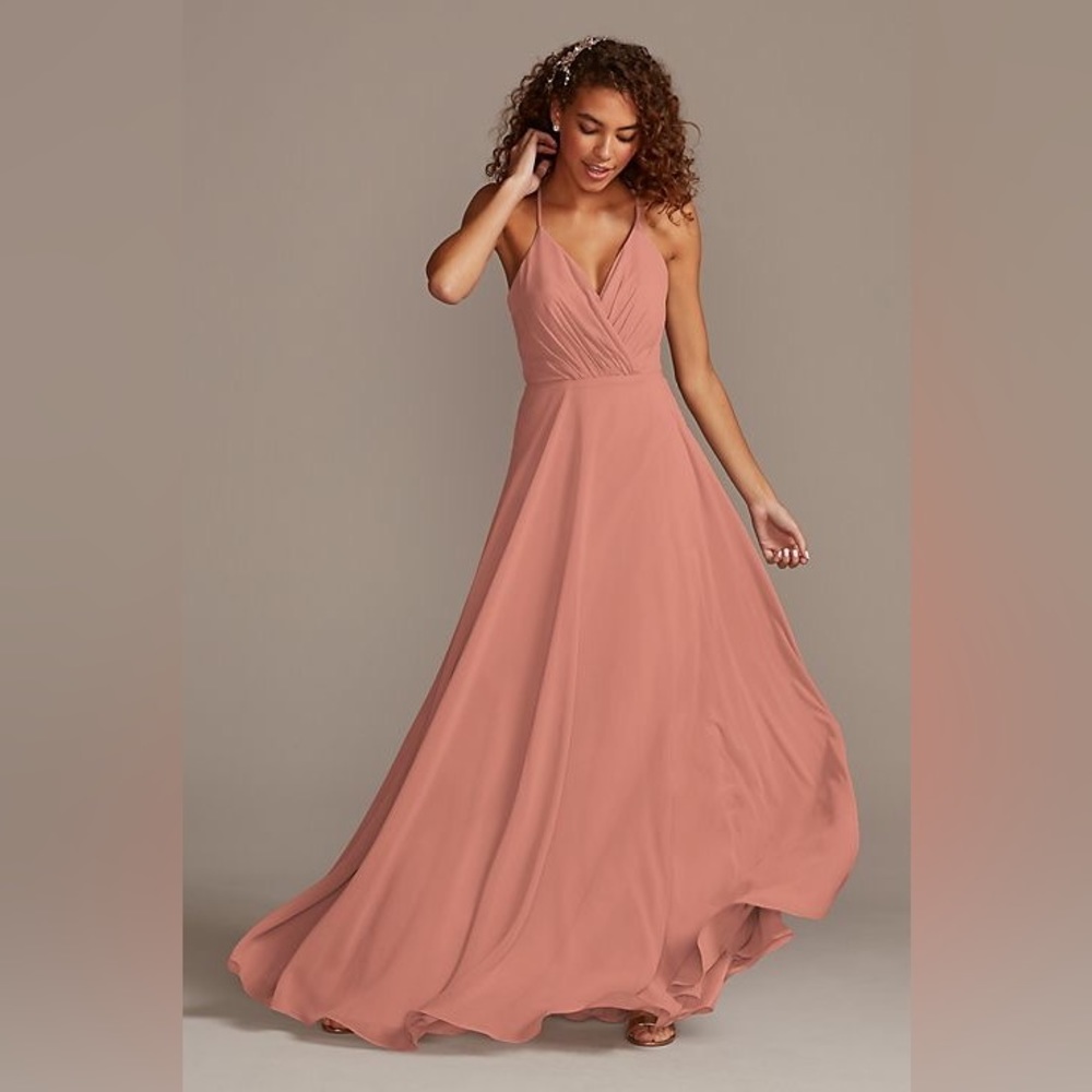 Desert Coral spaghetti strap full skirt bridesmaid dress
